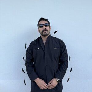 Men's Modern Black Dress Shirt with Mandarin Collar and Zip Details